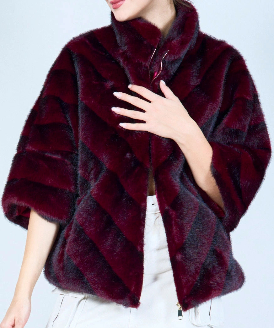 YV0500 Luxurious Striped Eco Fur Coat